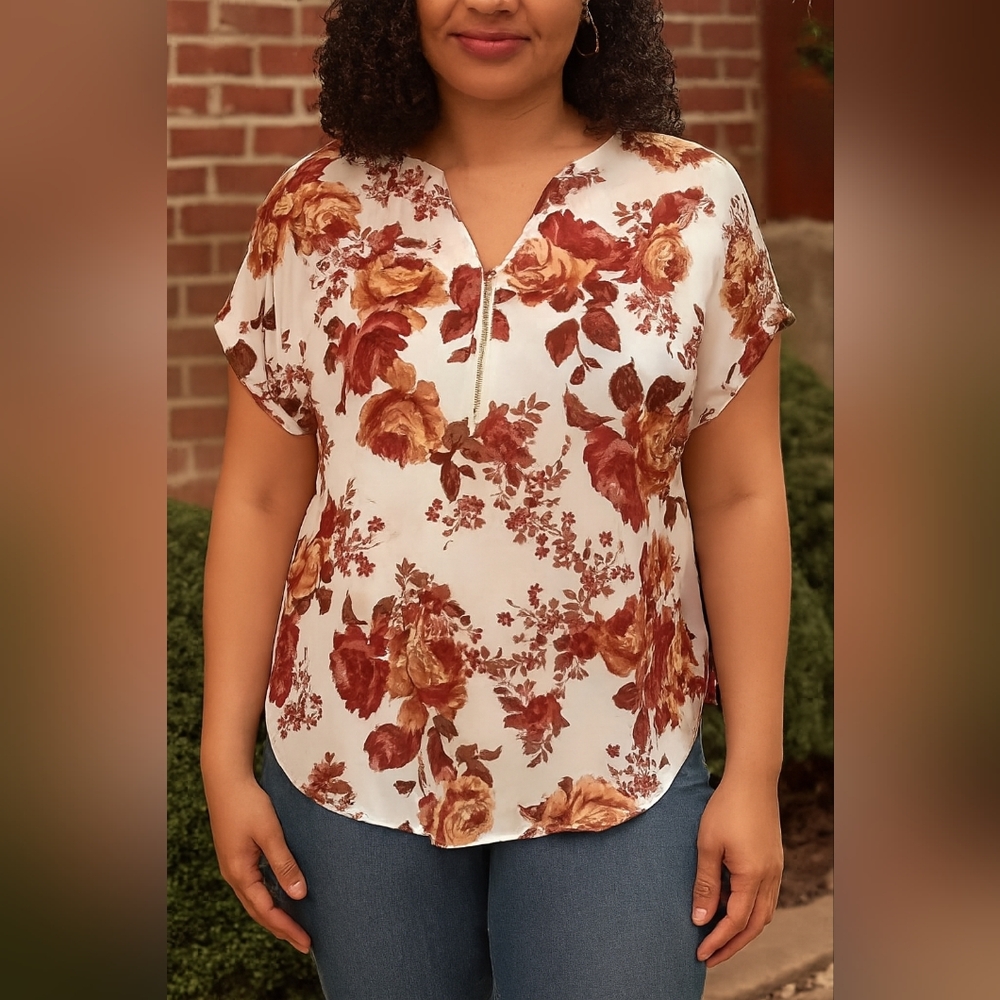 2/$30 Maurices Gold Zippered blouse Cottagecore Whimsy Feminine Dopamine (#591)
